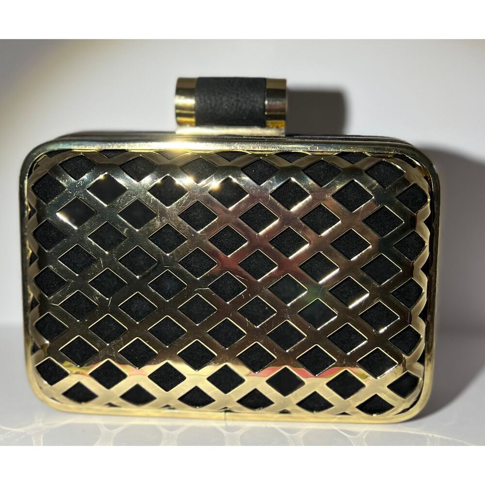 H&M crossbody black velvet with gold metal weave design cocktail/party bag
